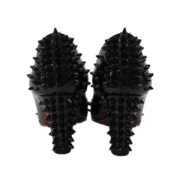 Christian Louboutin Black Patent Leather Spike Peep Toe Heels, 35 - Picture 4 of 7